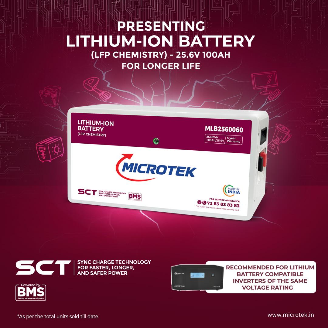 Microtek Lithium Battery 100Ah/25.6V (MLB2560060) – LiFePO4, 2.56kWh, >3500 Cycles