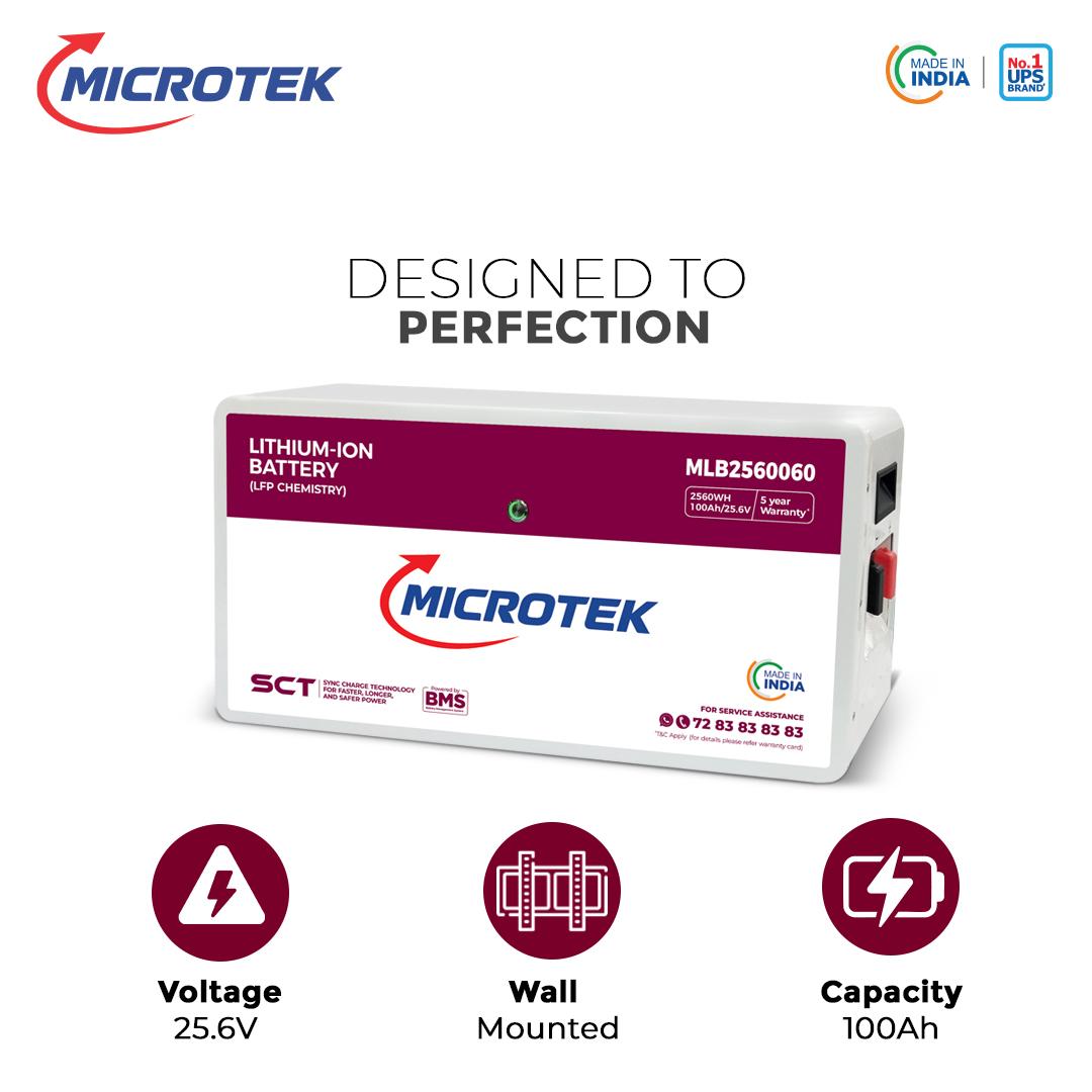 Microtek Lithium Battery 100Ah/25.6V (MLB2560060) – LiFePO4, 2.56kWh, >3500 Cycles