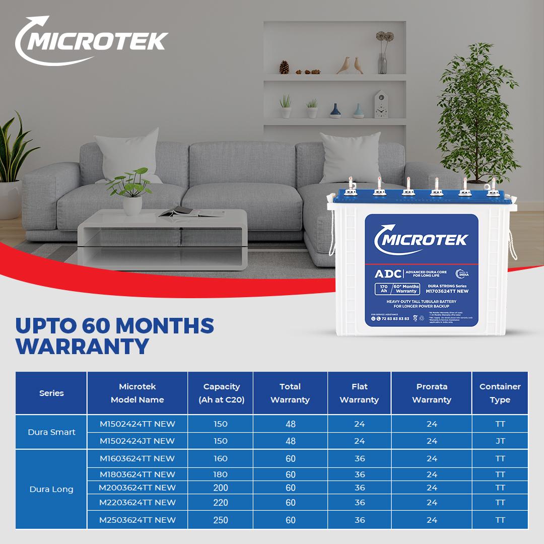 Microtek Dura Strong M1703624TT | 170Ah Tall Tubular Inverter Battery
