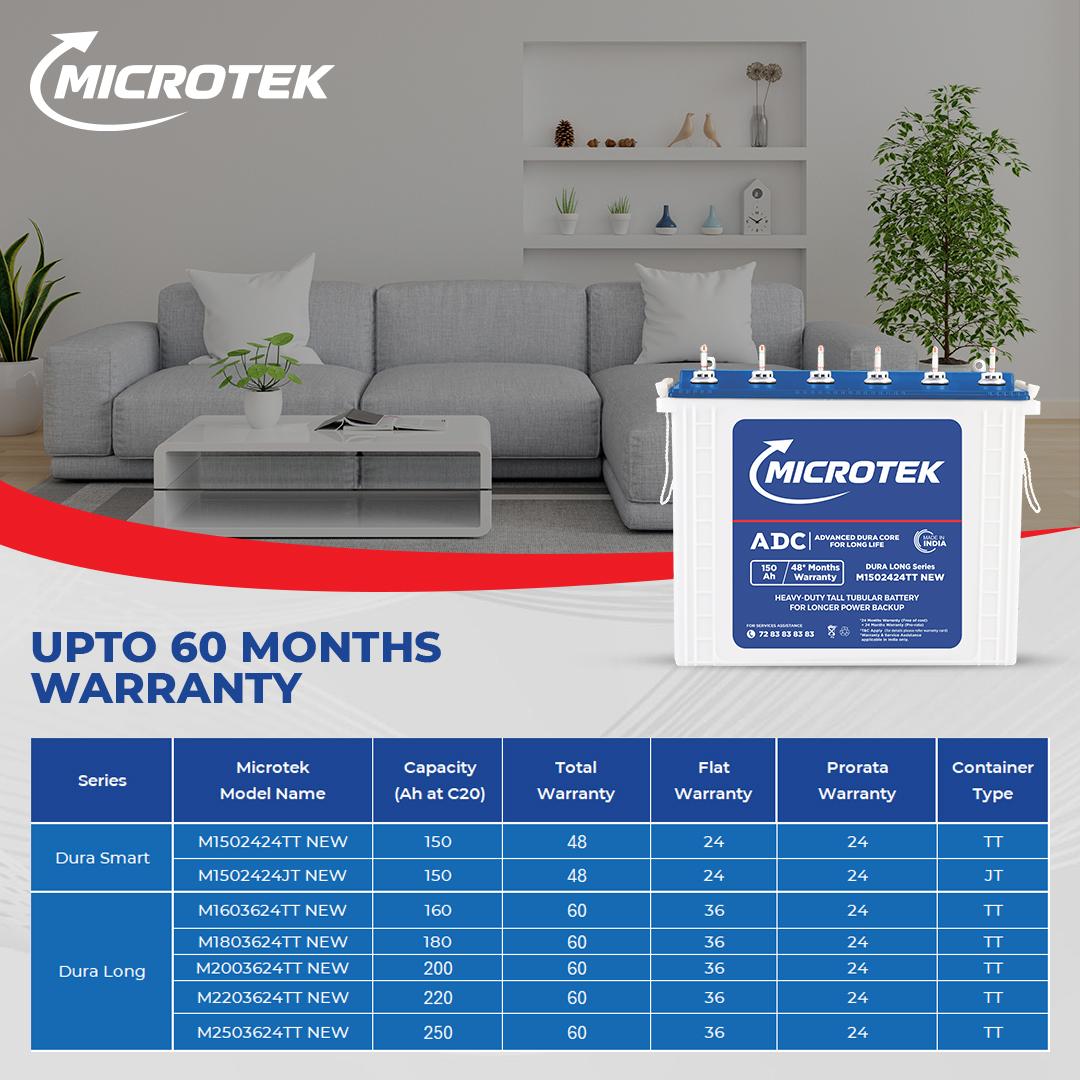 Microtek Dura Long M1502424TT | 150Ah Tall Tubular Inverter Battery