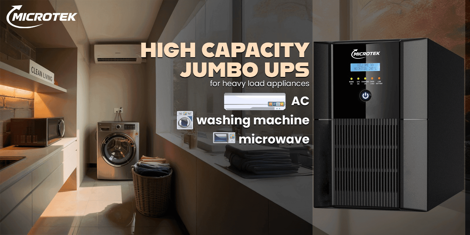 High Capacity Jumbo UPS Heavy Load Appliance: AC, Washing Machine, and Microwave